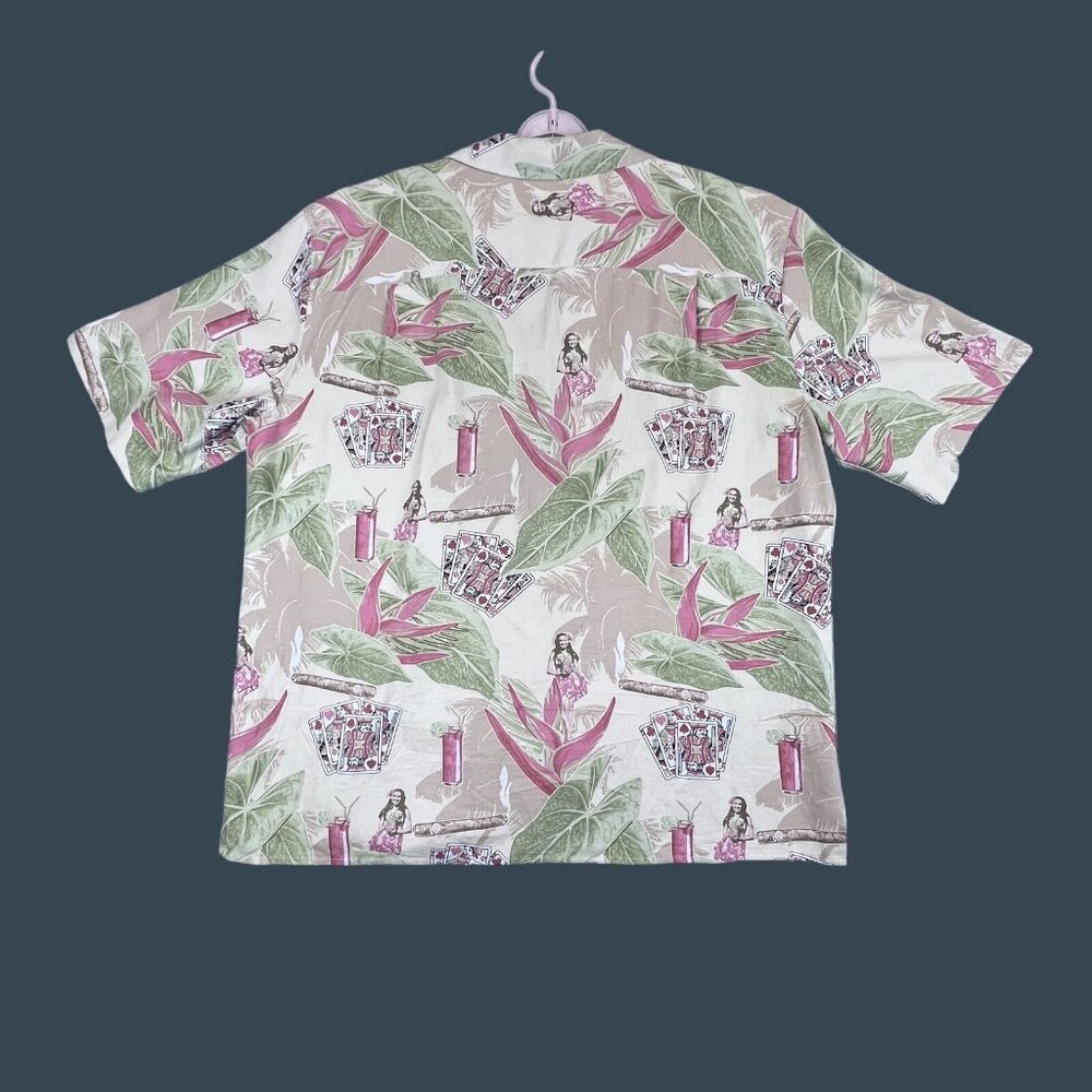 Pusser's West Indies Shirt Mens Large Hawaiian Silk Cotton Hula Cards Print - Picture 7 of 8